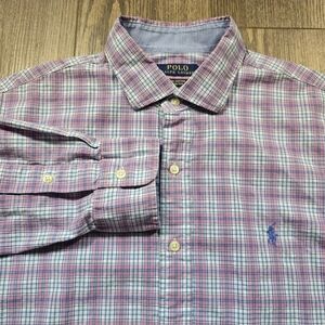 POLO RALPH LAUREN Dress Shirt Mens L Multicolor Plaid Cotton Office Preppy Check
